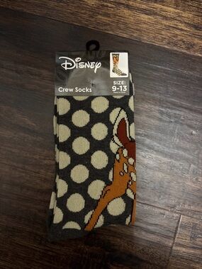 Disney Men’s Bambi Polka Dot Crew Socks - Gray & Cream with Brown Accent